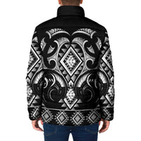 Black Ngaru Taniko With Aotearoa Maori Tattoo Padded Jacket LT14 - Polynesian Pride