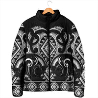 Black Ngaru Taniko With Aotearoa Maori Tattoo Padded Jacket LT14 - Polynesian Pride