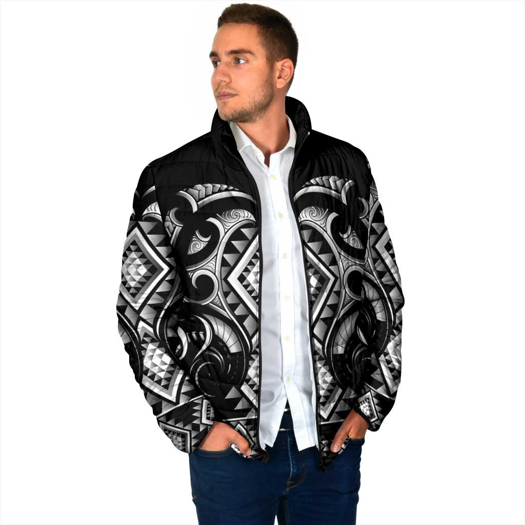 Black Ngaru Taniko With Aotearoa Maori Tattoo Padded Jacket LT14 - Polynesian Pride