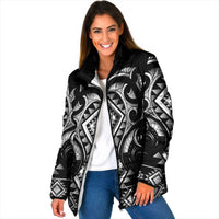 Black Ngaru Taniko With Aotearoa Maori Tattoo Padded Jacket LT14 Women Black - Polynesian Pride