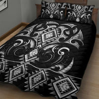 Black Ngaru Taniko With Aotearoa Maori Tattoo Quilt Bed Set LT14 - Polynesian Pride