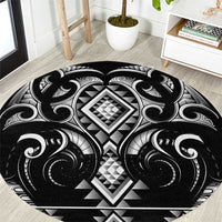 Black Ngaru Taniko With Aotearoa Maori Tattoo Round Carpet LT14 Black - Polynesian Pride