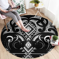 Black Ngaru Taniko With Aotearoa Maori Tattoo Round Carpet LT14 - Polynesian Pride