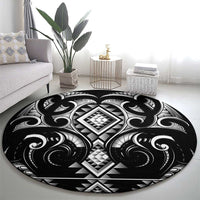 Black Ngaru Taniko With Aotearoa Maori Tattoo Round Carpet LT14 - Polynesian Pride