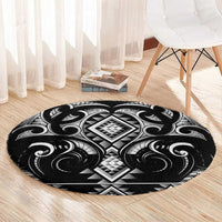Black Ngaru Taniko With Aotearoa Maori Tattoo Round Carpet LT14 - Polynesian Pride