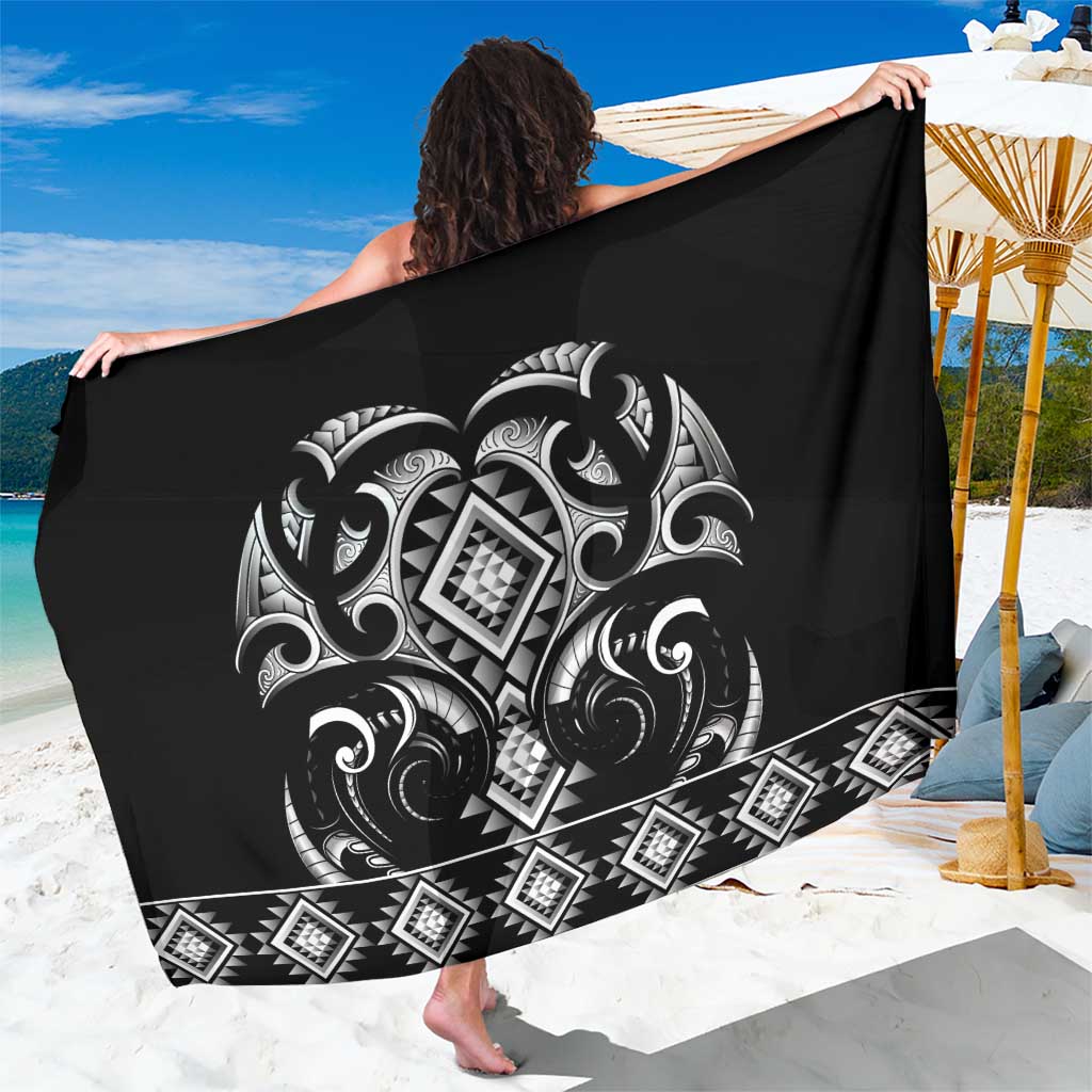 Black Ngaru Taniko With Aotearoa Maori Tattoo Sarong LT14 One Size 44 x 66 inches Black - Polynesian Pride