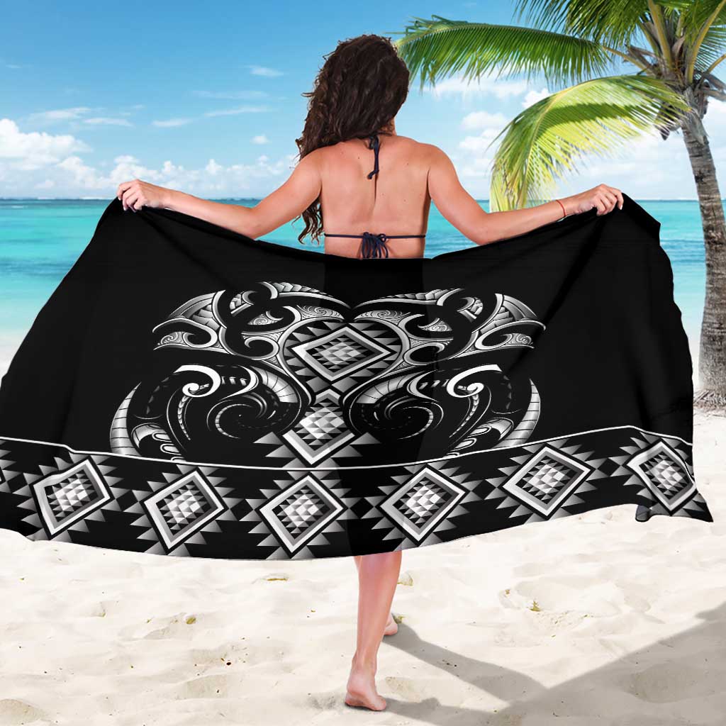 Black Ngaru Taniko With Aotearoa Maori Tattoo Sarong LT14 - Polynesian Pride