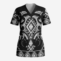 Black Ngaru Taniko With Aotearoa Maori Tattoo Scrub Top LT14 Adult Black - Polynesian Pride