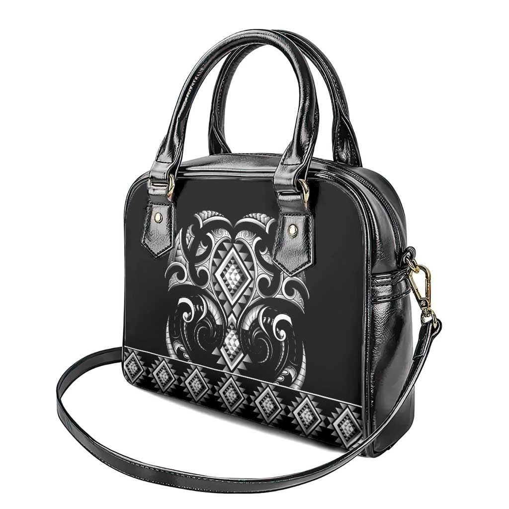 Black Ngaru Taniko With Aotearoa Maori Tattoo Shoulder Handbag LT14 - Polynesian Pride