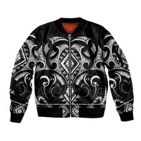 Black Ngaru Taniko With Aotearoa Maori Tattoo Sleeve Zip Bomber Jacket LT14 Unisex Black - Polynesian Pride