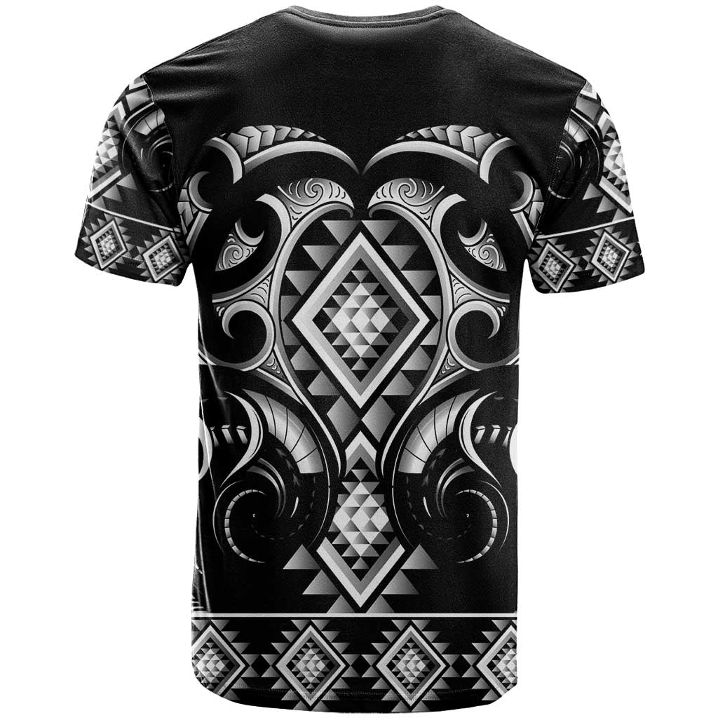 Black Ngaru Taniko With Aotearoa Maori Tattoo T Shirt LT14 - Polynesian Pride
