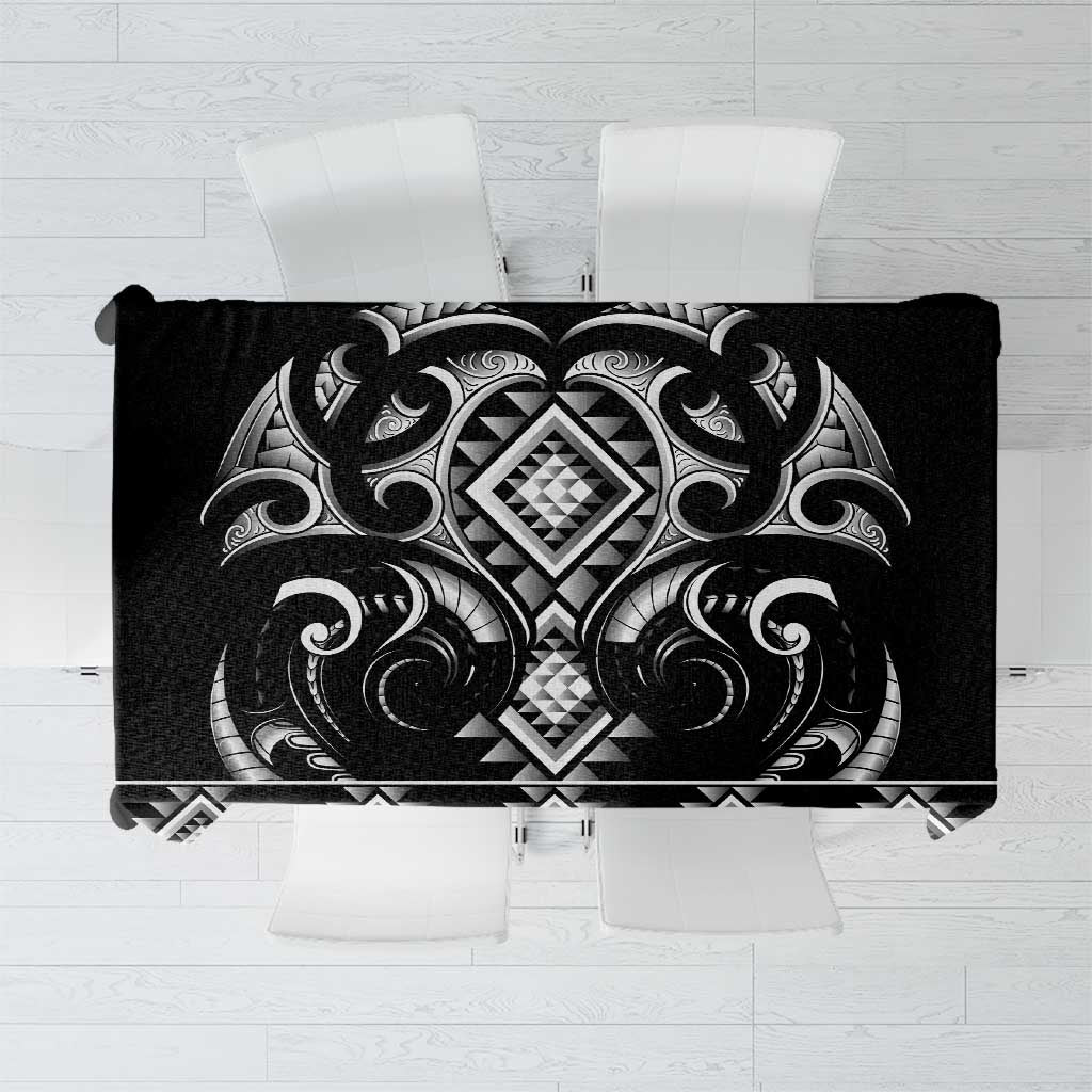 Black Ngaru Taniko With Aotearoa Maori Tattoo Tablecloth LT14 Black - Polynesian Pride