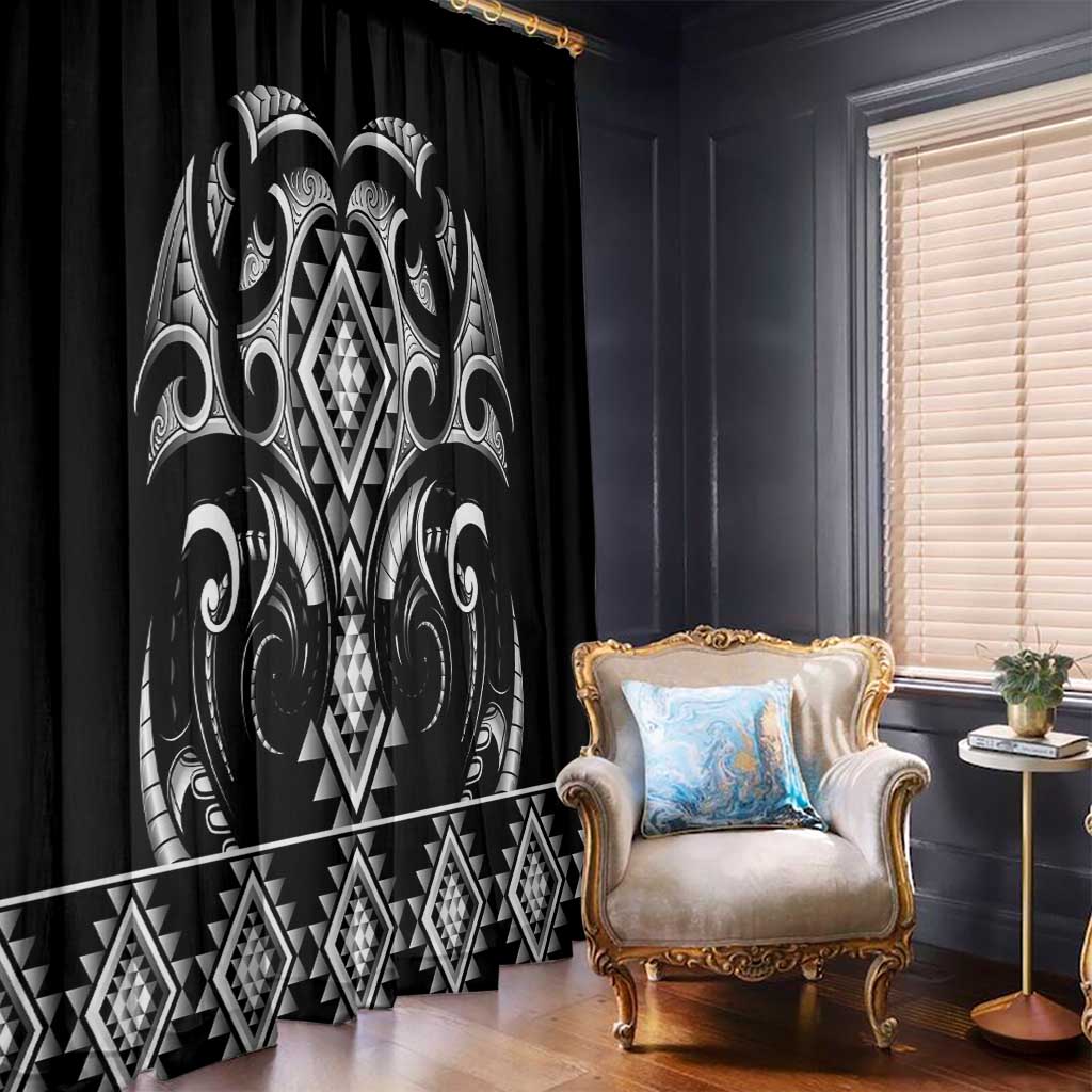 Black Ngaru Taniko With Aotearoa Maori Tattoo Window Curtain LT14 - Polynesian Pride