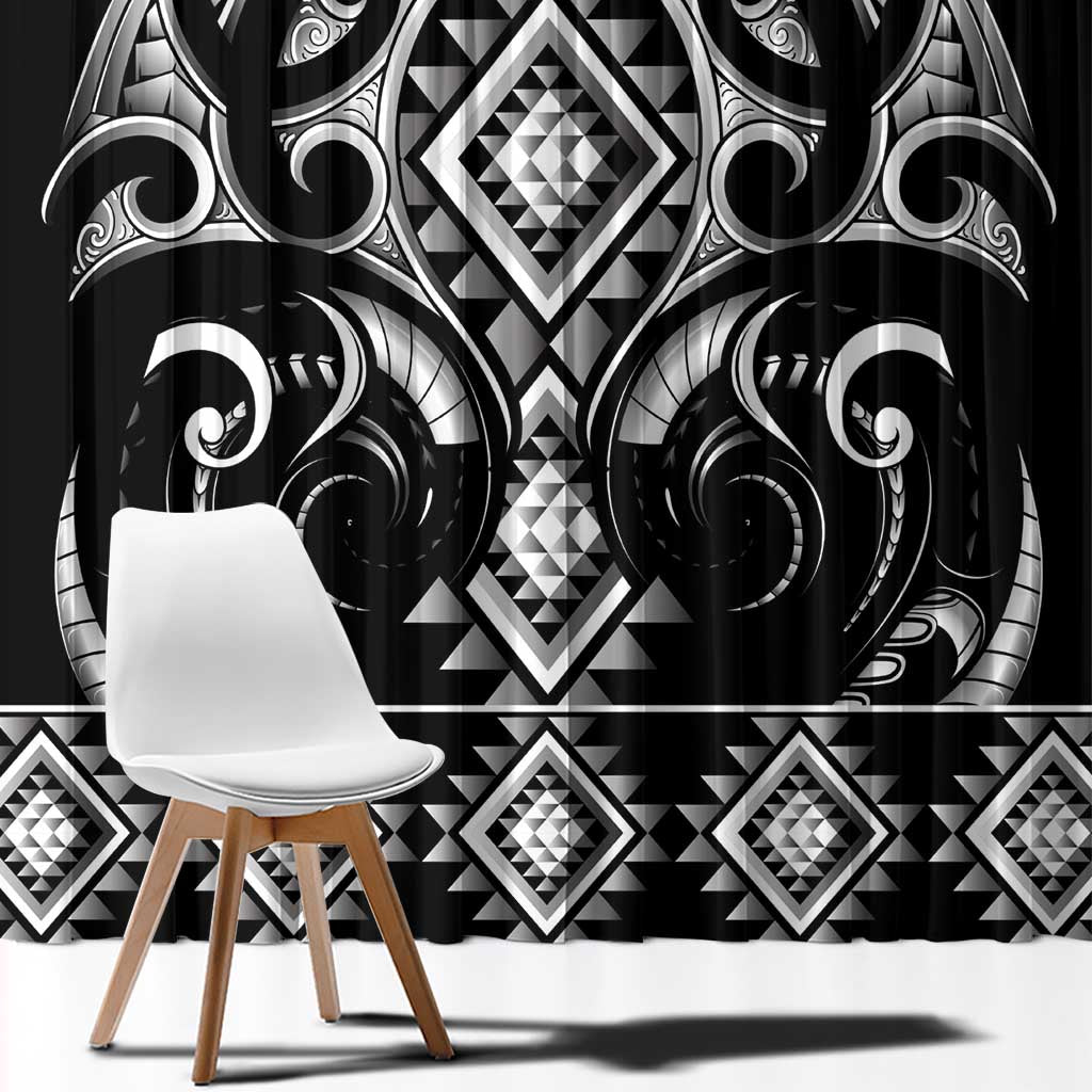 Black Ngaru Taniko With Aotearoa Maori Tattoo Window Curtain LT14 - Polynesian Pride