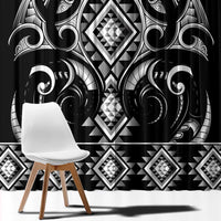 Black Ngaru Taniko With Aotearoa Maori Tattoo Window Curtain LT14 - Polynesian Pride