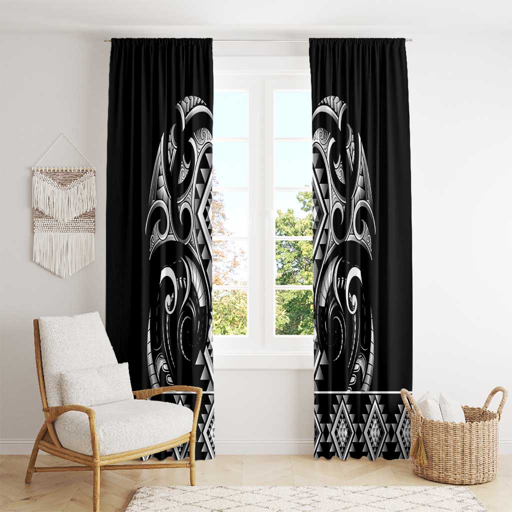 Black Ngaru Taniko With Aotearoa Maori Tattoo Window Curtain LT14 - Polynesian Pride