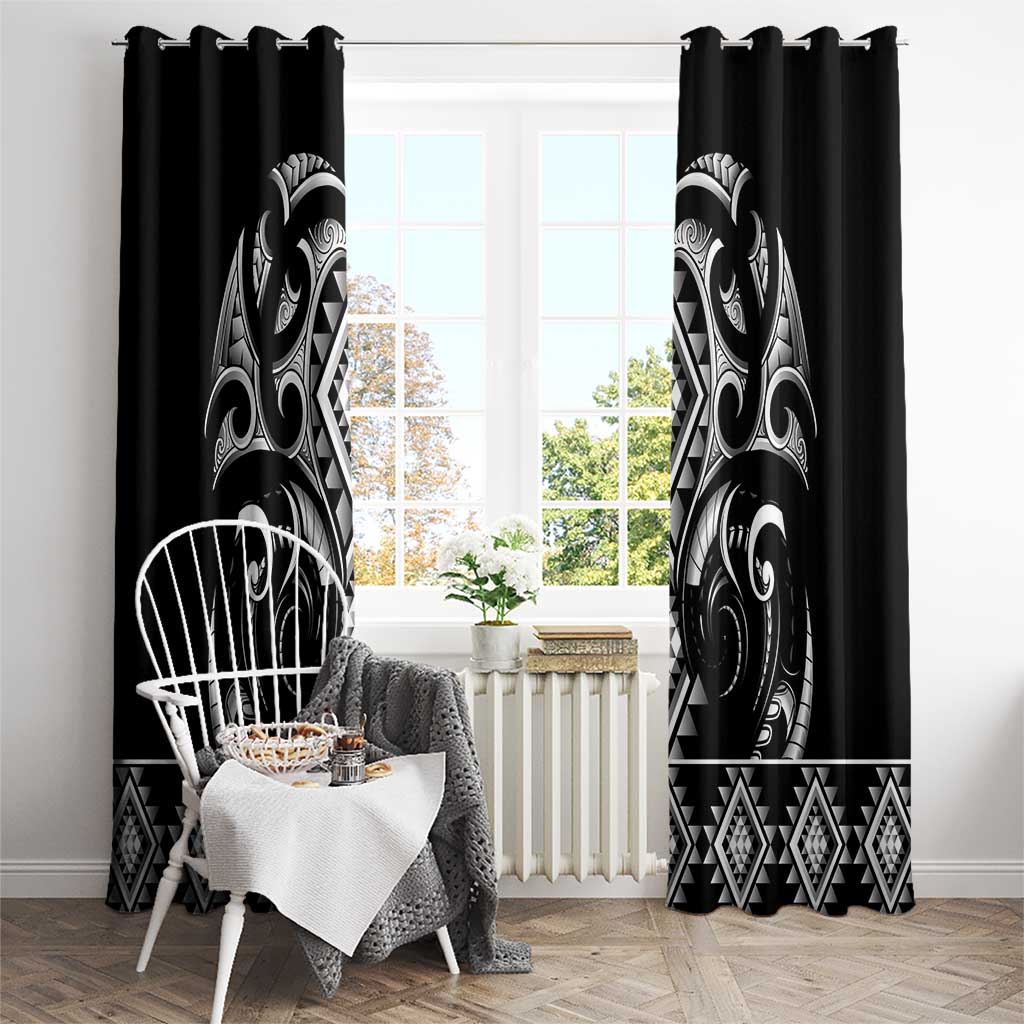 Black Ngaru Taniko With Aotearoa Maori Tattoo Window Curtain LT14 - Polynesian Pride