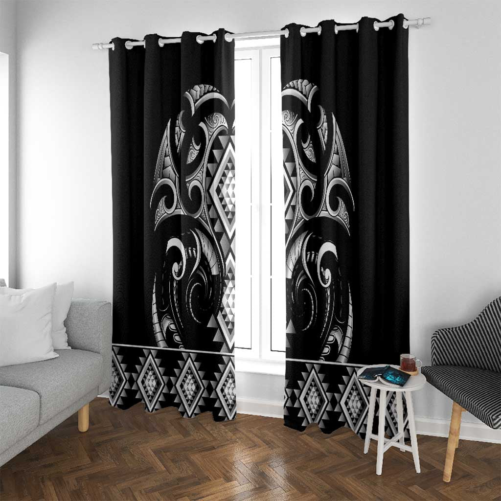 Black Ngaru Taniko With Aotearoa Maori Tattoo Window Curtain LT14 With Grommets Black - Polynesian Pride