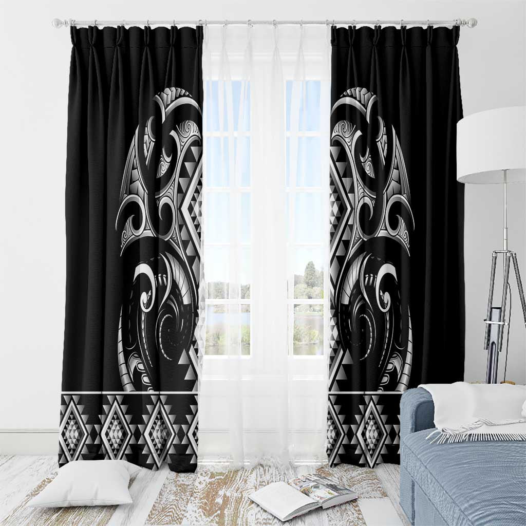 Black Ngaru Taniko With Aotearoa Maori Tattoo Window Curtain LT14 - Polynesian Pride