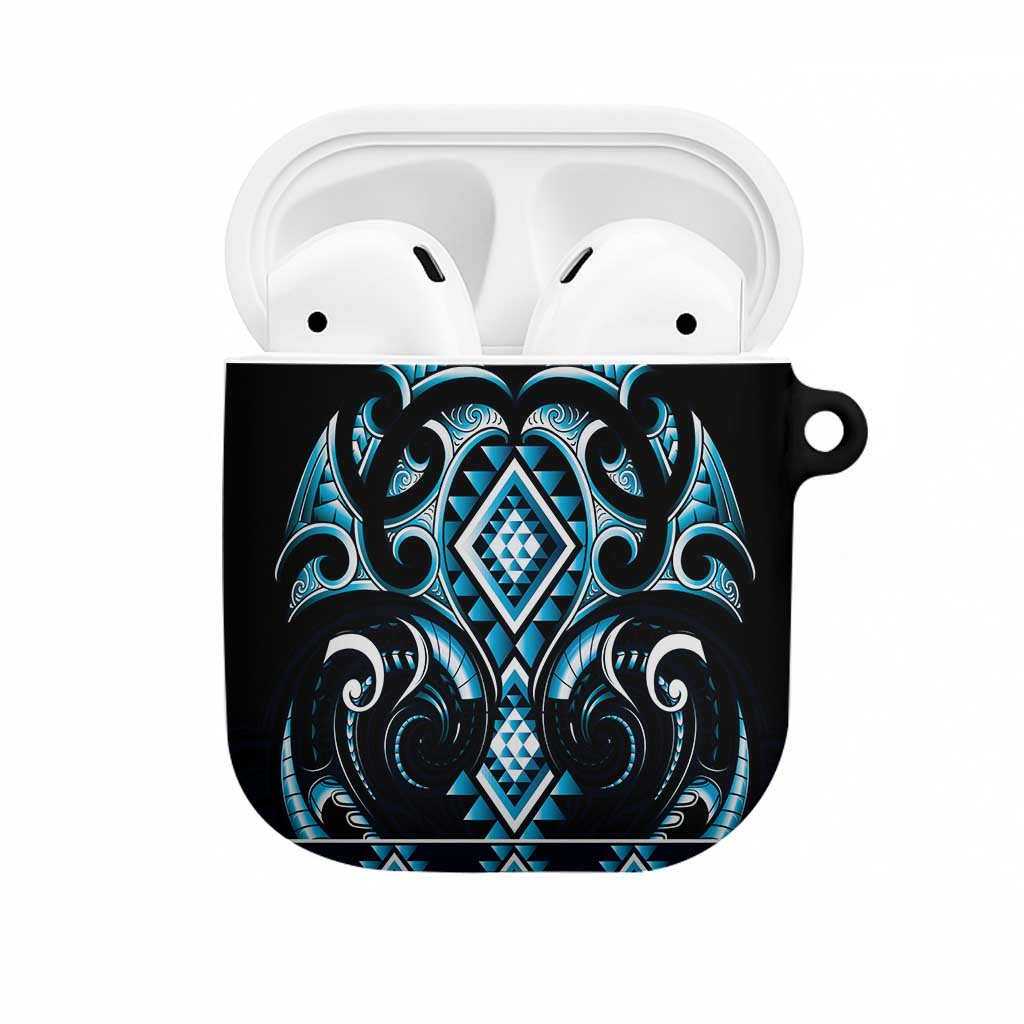Blue Ngaru Taniko With Aotearoa Maori Tattoo AirPods Case LT14 Blue - Polynesian Pride