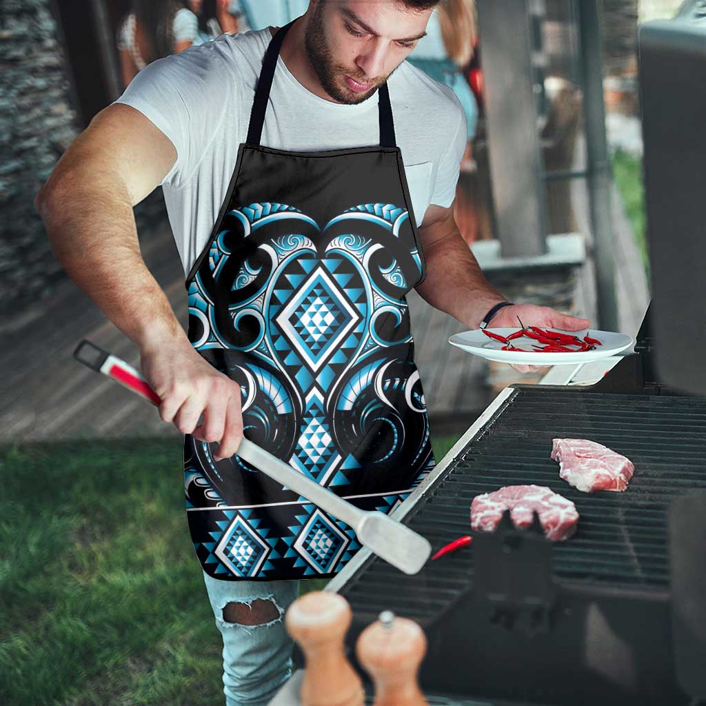 Blue Ngaru Taniko With Aotearoa Maori Tattoo Apron LT14 - Polynesian Pride