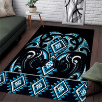 Blue Ngaru Taniko With Aotearoa Maori Tattoo Area Rug LT14 Blue - Polynesian Pride