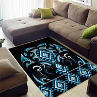 Blue Ngaru Taniko With Aotearoa Maori Tattoo Area Rug LT14 - Polynesian Pride