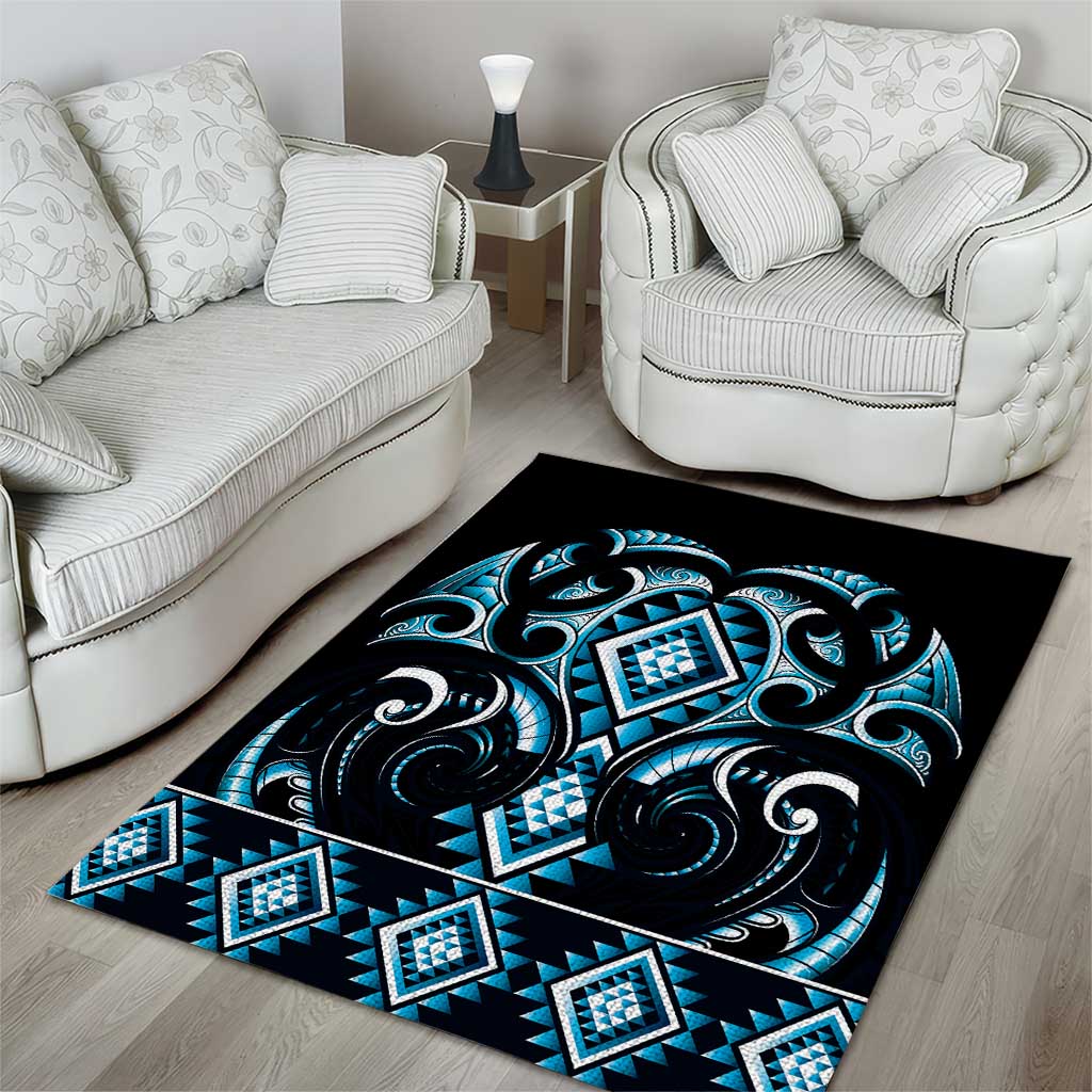 Blue Ngaru Taniko With Aotearoa Maori Tattoo Area Rug LT14 - Polynesian Pride