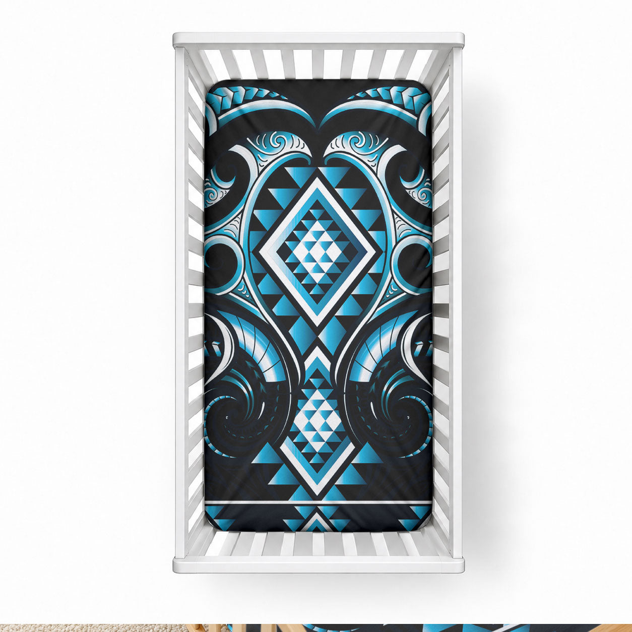 Blue Ngaru Taniko With Aotearoa Maori Tattoo Baby Bed Cover