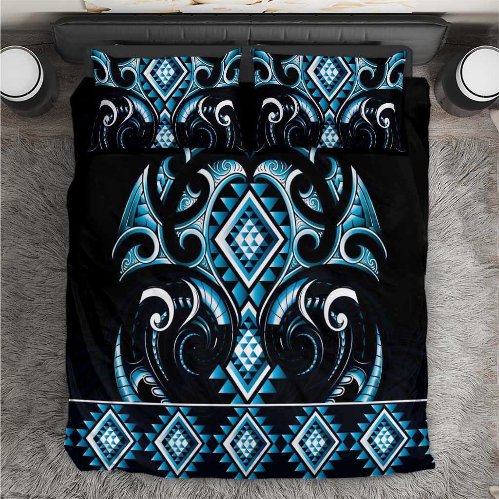 Blue Ngaru Taniko With Aotearoa Maori Tattoo Bedding Set LT14 Blue - Polynesian Pride