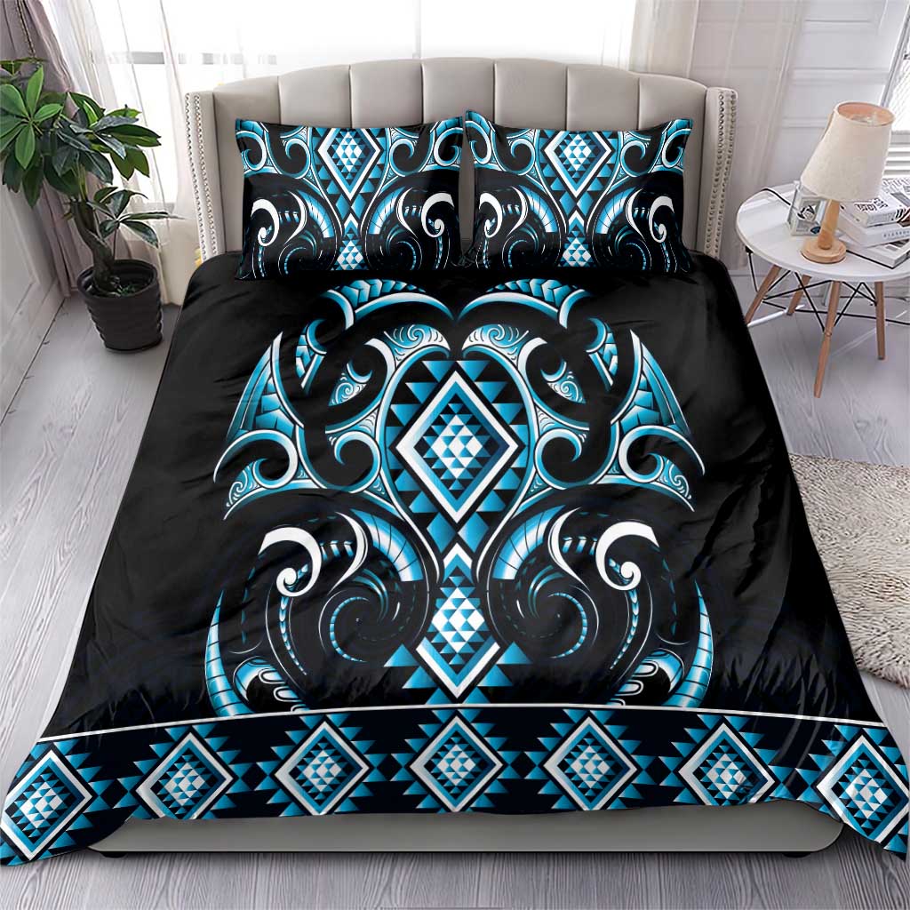 Blue Ngaru Taniko With Aotearoa Maori Tattoo Bedding Set LT14 - Polynesian Pride