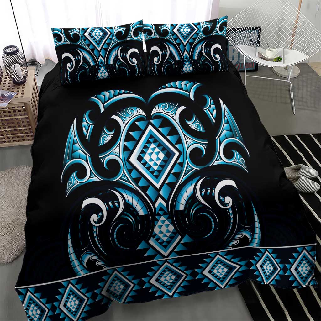 Blue Ngaru Taniko With Aotearoa Maori Tattoo Bedding Set LT14 - Polynesian Pride