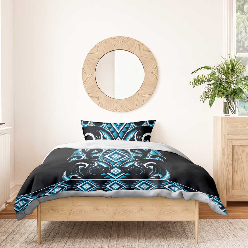 Blue Ngaru Taniko With Aotearoa Maori Tattoo Bedding Set LT14 - Polynesian Pride