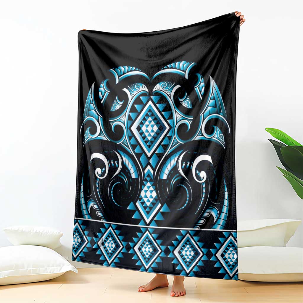 Blue Ngaru Taniko With Aotearoa Maori Tattoo Blanket LT14 - Polynesian Pride