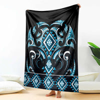 Blue Ngaru Taniko With Aotearoa Maori Tattoo Blanket LT14 - Polynesian Pride