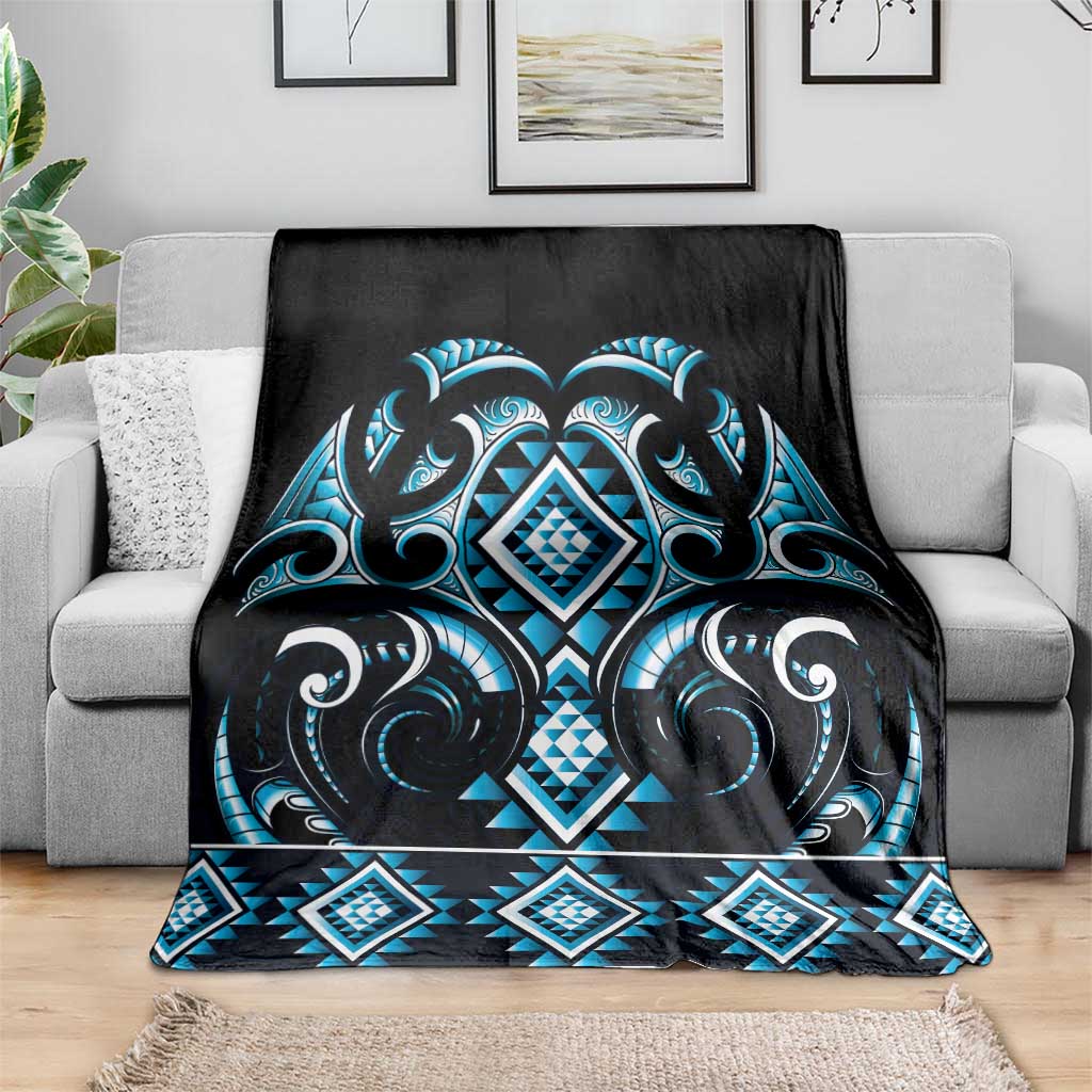 Blue Ngaru Taniko With Aotearoa Maori Tattoo Blanket LT14 - Polynesian Pride