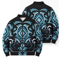 Blue Ngaru Taniko With Aotearoa Maori Tattoo Bomber Puffer Jacket LT14 - Polynesian Pride