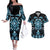 Blue Ngaru Taniko With Aotearoa Maori Tattoo Couples Matching Off The Shoulder Long Sleeve Dress and Hawaiian Shirt