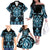 Blue Ngaru Taniko With Aotearoa Maori Tattoo Family Matching Off The Shoulder Long Sleeve Dress and Hawaiian Shirt