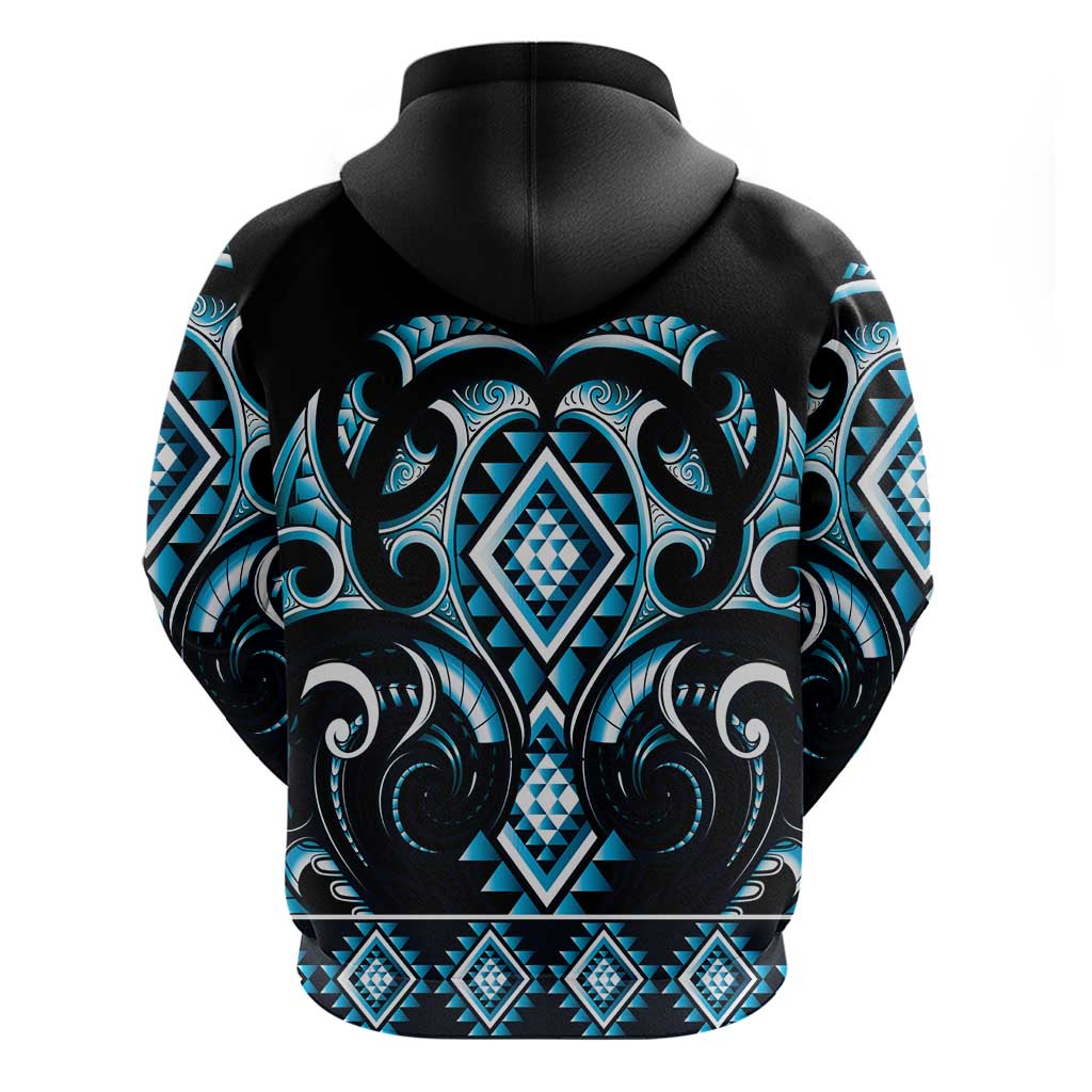 Blue Ngaru Taniko With Aotearoa Maori Tattoo Hoodie LT14 - Polynesian Pride