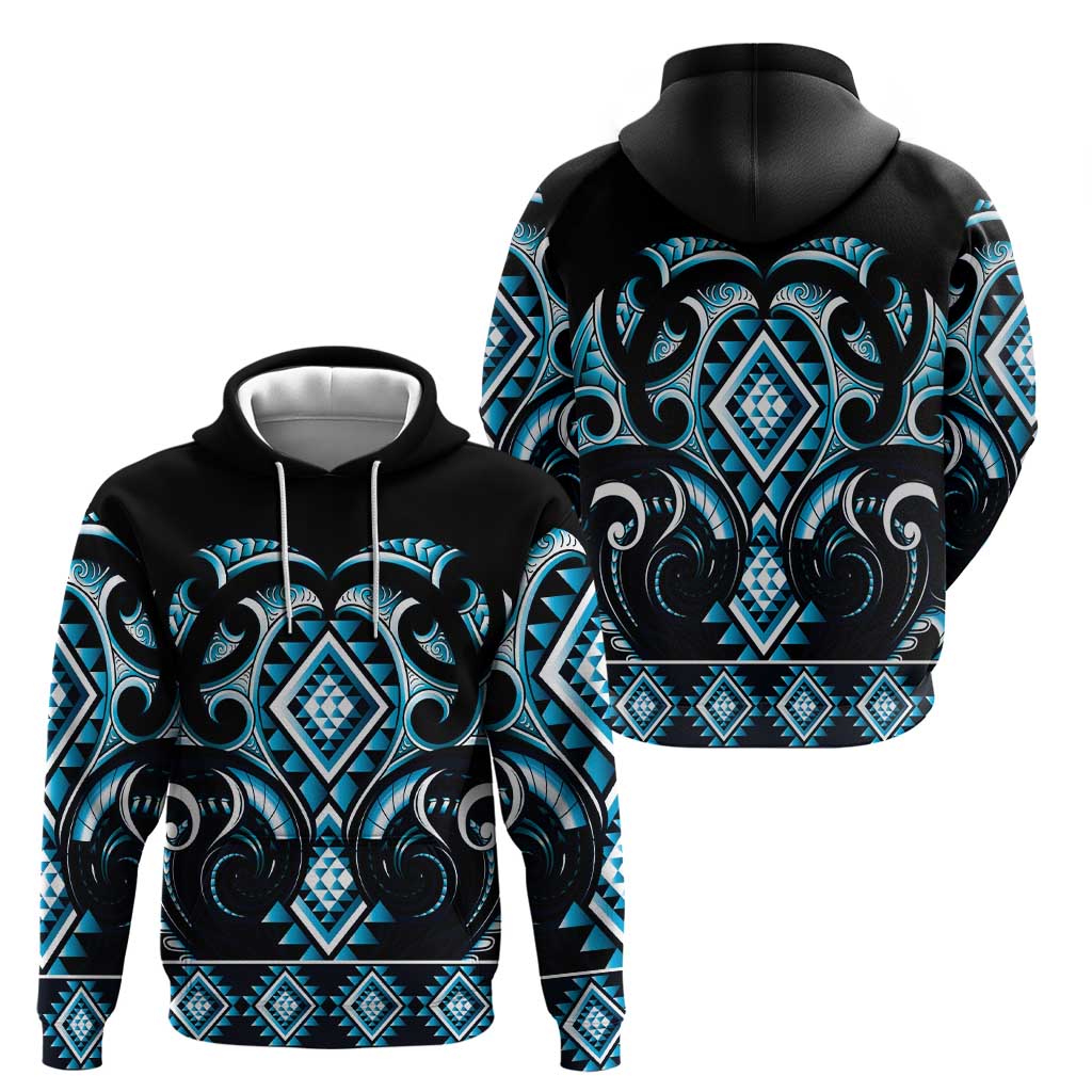 Blue Ngaru Taniko With Aotearoa Maori Tattoo Hoodie LT14 - Polynesian Pride