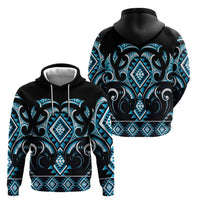 Blue Ngaru Taniko With Aotearoa Maori Tattoo Hoodie LT14 - Polynesian Pride