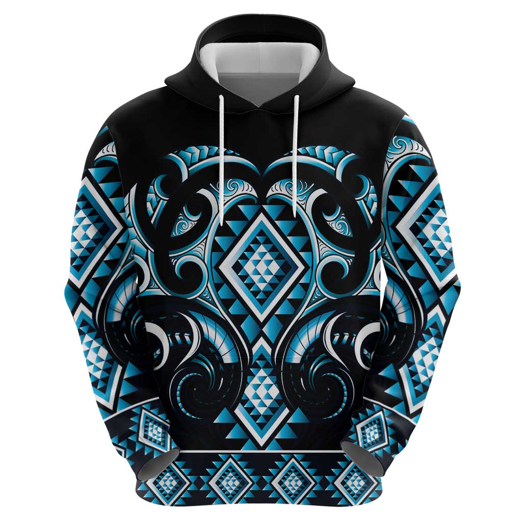 Blue Ngaru Taniko With Aotearoa Maori Tattoo Hoodie LT14 - Polynesian Pride