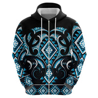 Blue Ngaru Taniko With Aotearoa Maori Tattoo Hoodie LT14 - Polynesian Pride