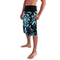 Blue Ngaru Taniko With Aotearoa Maori Tattoo Lavalava LT14 - Polynesian Pride