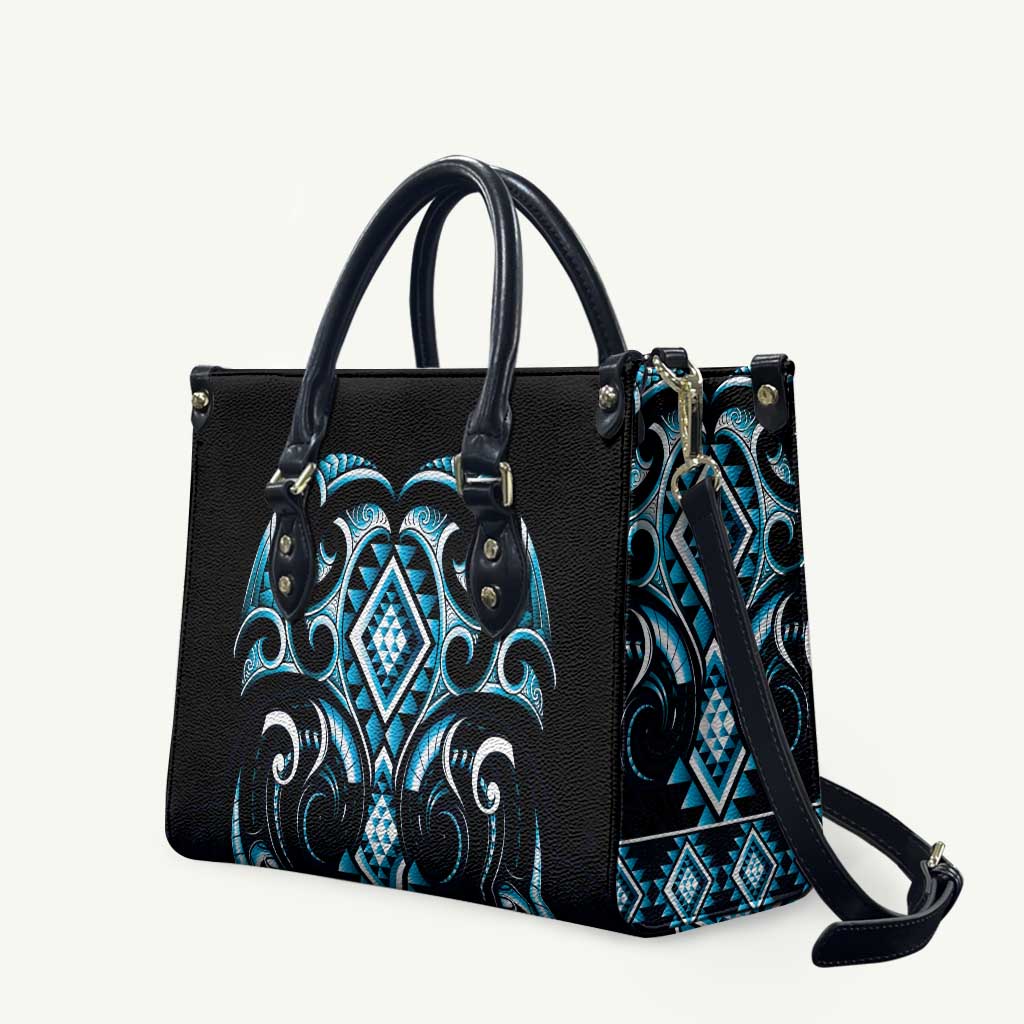 Blue Ngaru Taniko With Aotearoa Maori Tattoo Leather Bag LT14 Blue - Polynesian Pride
