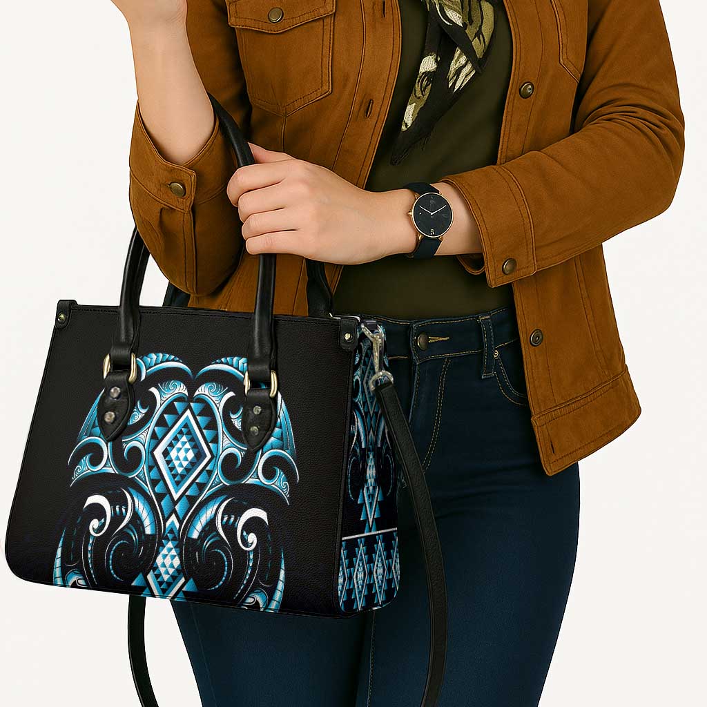 Blue Ngaru Taniko With Aotearoa Maori Tattoo Leather Bag LT14 - Polynesian Pride