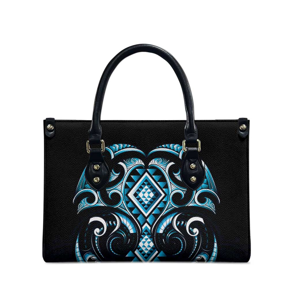Blue Ngaru Taniko With Aotearoa Maori Tattoo Leather Bag LT14 - Polynesian Pride