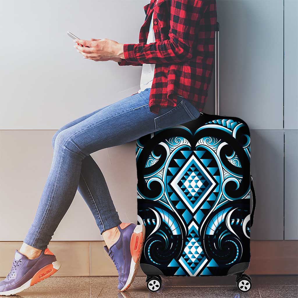 Blue Ngaru Taniko With Aotearoa Maori Tattoo Luggage Cover LT14 - Polynesian Pride