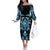 Blue Ngaru Taniko With Aotearoa Maori Tattoo Off The Shoulder Long Sleeve Dress